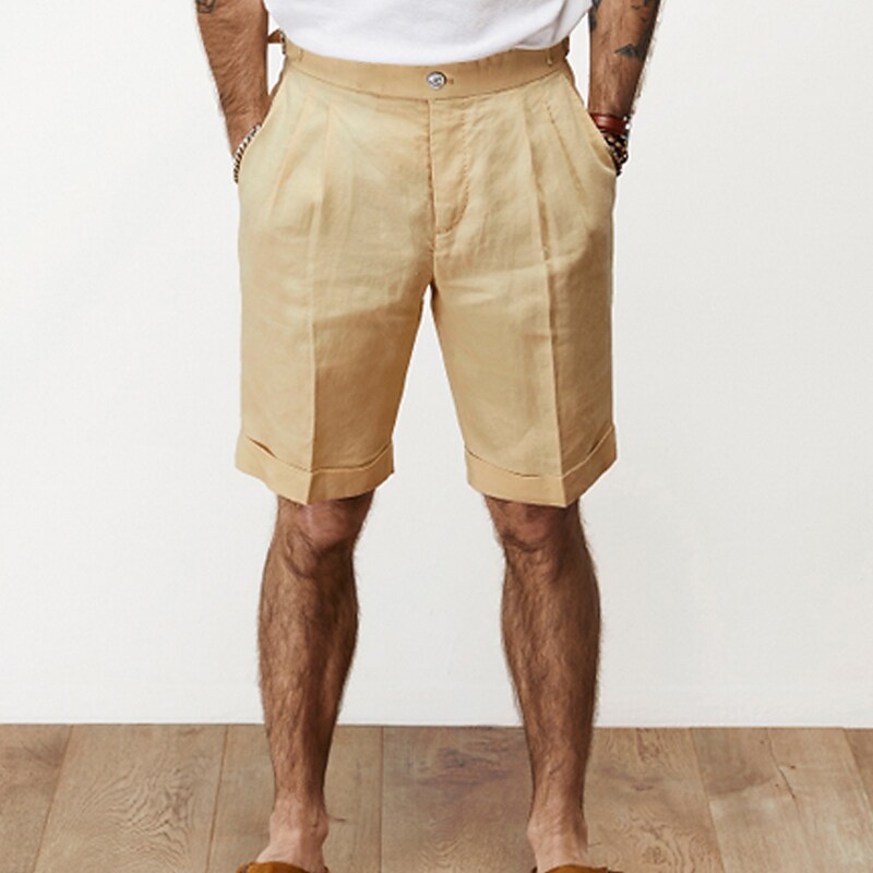 Men's Shorts Linen Shorts Summer Shorts Pocket Plain Comfort Breathable Outdoor Daily Going out Linen / Cotton Blend Fashion Streetwear White Khaki