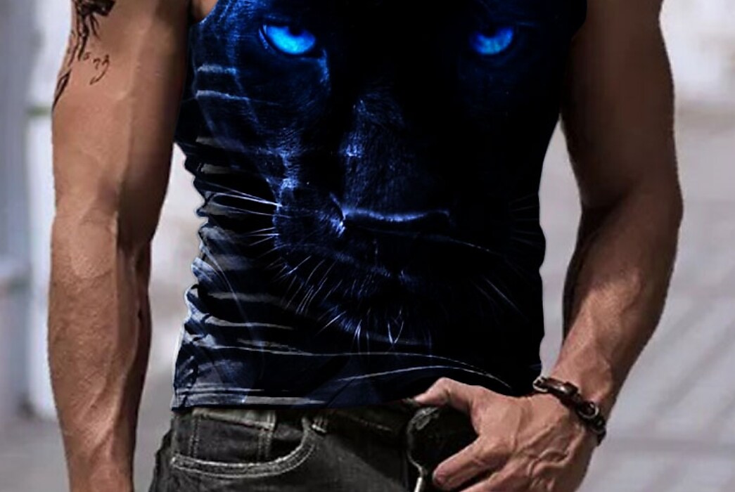 Men's Sports Fitness Muscle Leisure Outdoor Street Quick-drying Breathable Animal Print Sleeveless Top