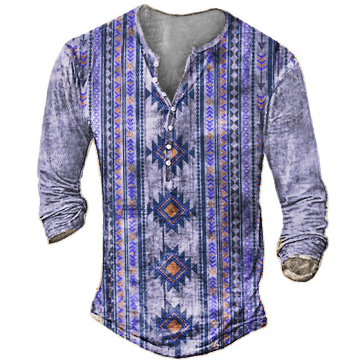 Men's Henley Shirt T shirt  Graphic Tribal Vintage Henley  Street Casual Long Sleeve Button-Down Print Ethnic Style Casual Top