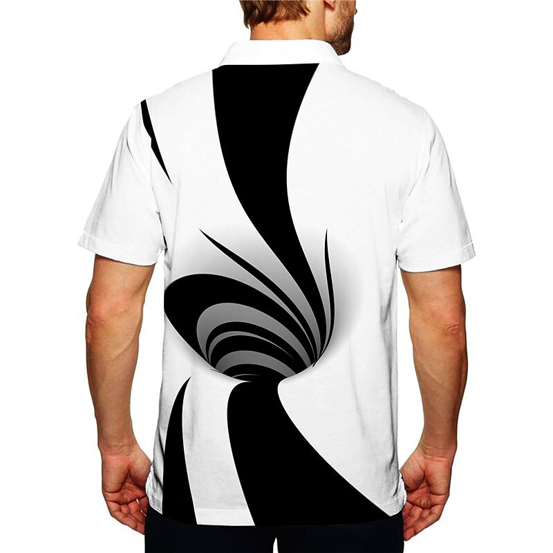 Men's Collar Polo Shirt Golf Shirt Optical Illusion Turndown Black 3D