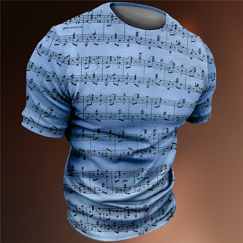 Men's T shirt Graphic Musical Notes Crew Neck  3D Print Outdoor Casual Short Sleeve Print Top