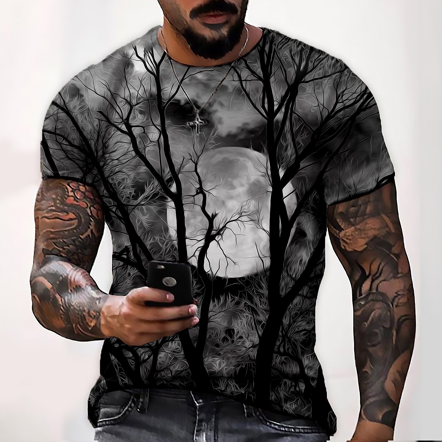 Men's Unisex T shirt Tee Shirt Tee Moon Graphic Prints Crew Neck Wine