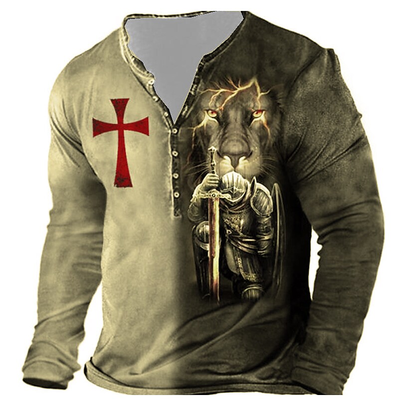 Men's Henley Shirt Tee T shirt Tee 3D Print Graphic Cross Plus Size Henley Daily Sports Button-Down Print Long Sleeve Tops
