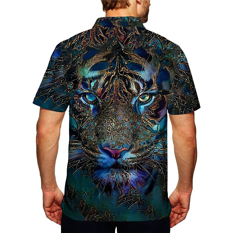 Men's Polo Shirt Casual Outdoor Street Golf Animal Print Zipper Stand Collar Top Short Sleeve