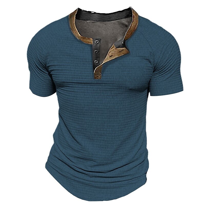 Men's Outdoor Fashion Street Casual Breathable Comfortable Light Plain Short Sleeve Henley Shirt