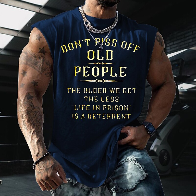 Men's Undershirt Letter Crew Neck Casual Daily Sleeveless Print Cool Casual Top