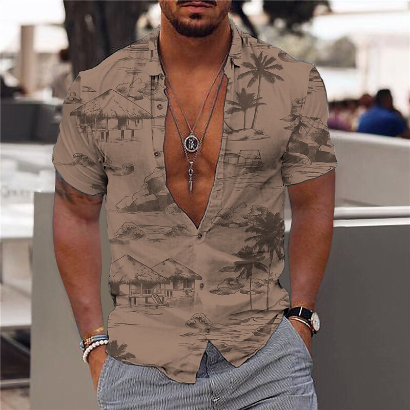 Men's Graphic Shirt Coconut Tree Turndown 3D Print Outdoor Street Shor