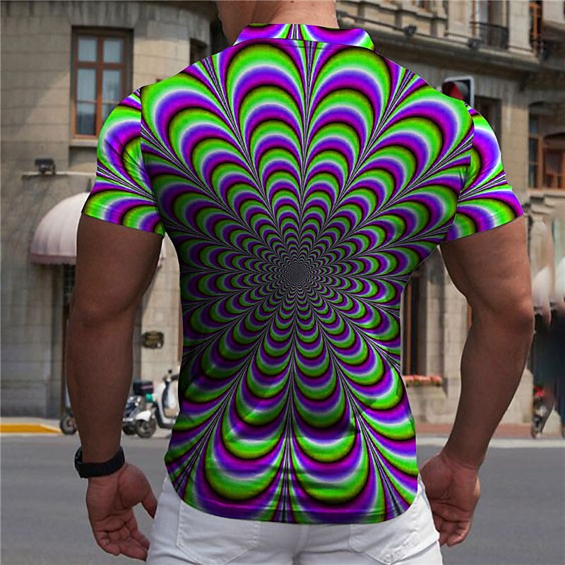 Men's Collar Polo Shirt Optical Illusion Golf Shirt Turndown 3D Print