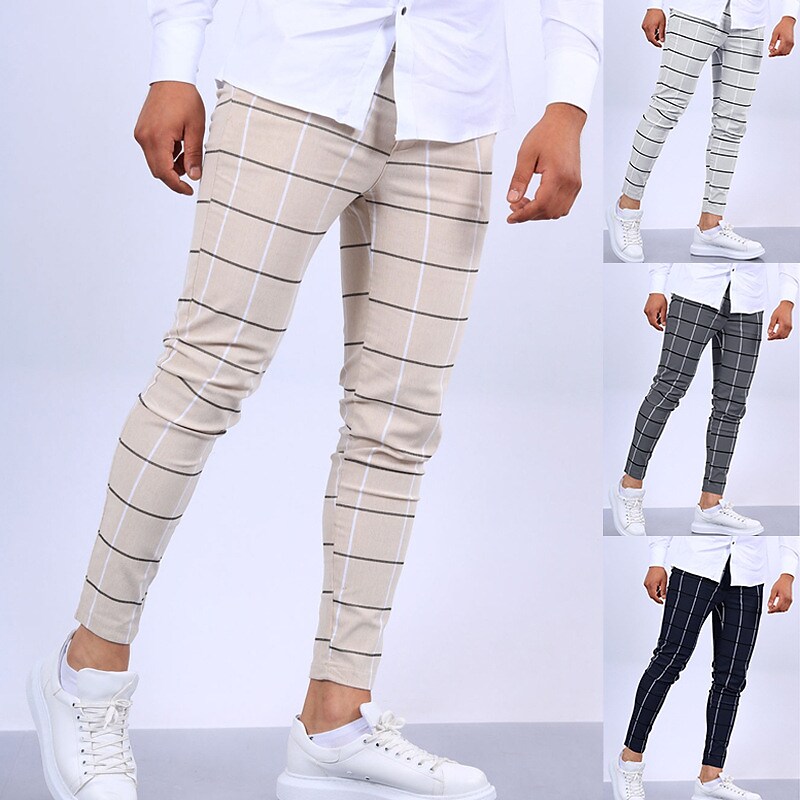 Men's Trousers Jogger Pants Plaid Breathable Soft Casual Daily Fashion Streetwear Micro-elastic Pants