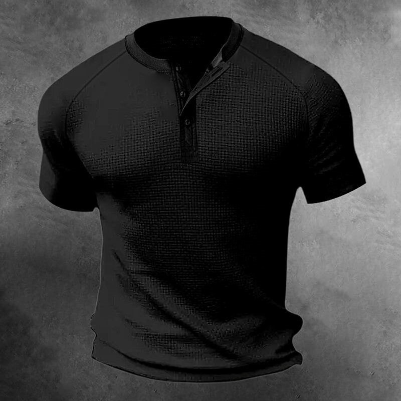 Men's Outdoor Casual Street Vacation Comfortable Breathable Light Plain Short Sleeve Henley Shirt