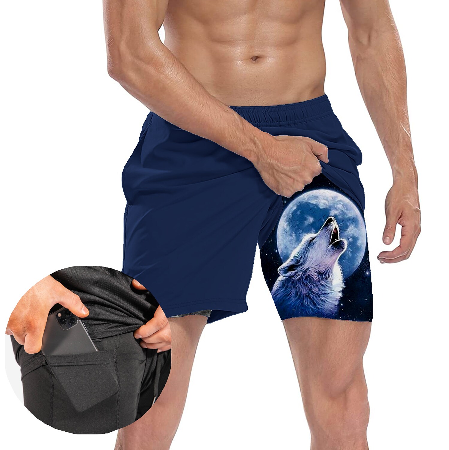 Men's Fitness Quick Dry Drawstring Side Pockets Breathable Printed Pattern Casual Sports Shorts