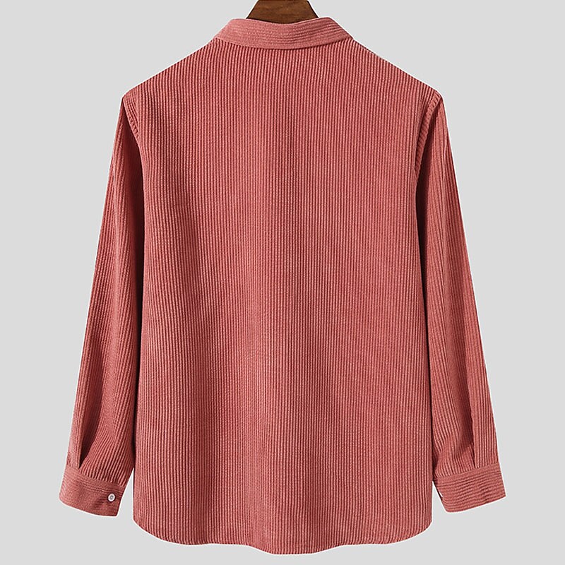 Men's Corduroy Casual Long Sleeve Plain Lapel Outdoor Daily Wear Button Comfort Henley
