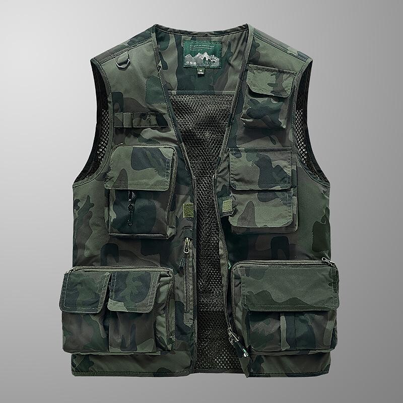 Men's Fishing Hiking Outdoor Camping Hunting multi pocket anti-wind dry lightweight camouflage sleeveless vest