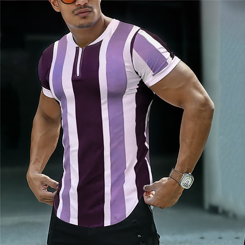 Men's Outdoor Fashion Street Casual Soft Breathable Comfortable Striped Short Sleeves T shirt