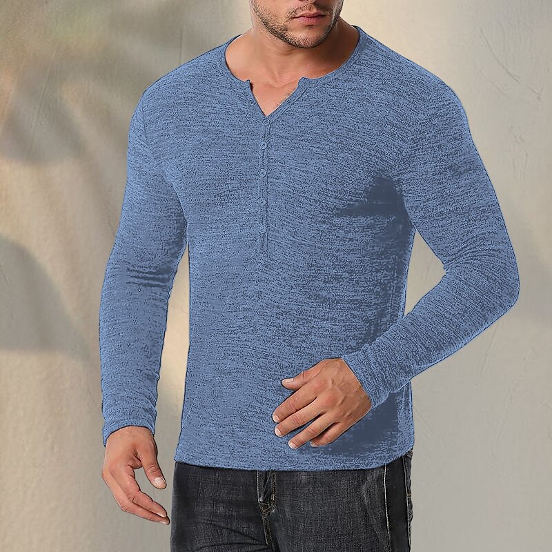 Men's Henley Shirt Tee Top Plain Henley Street Vacation Long Sleeve Clothing Apparel Fashion Designer Basic Top