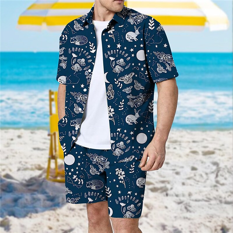 Men's Two Pieces Set Hawaiian Shirt Aloha Shirt Floral Turndown 3D Pri
