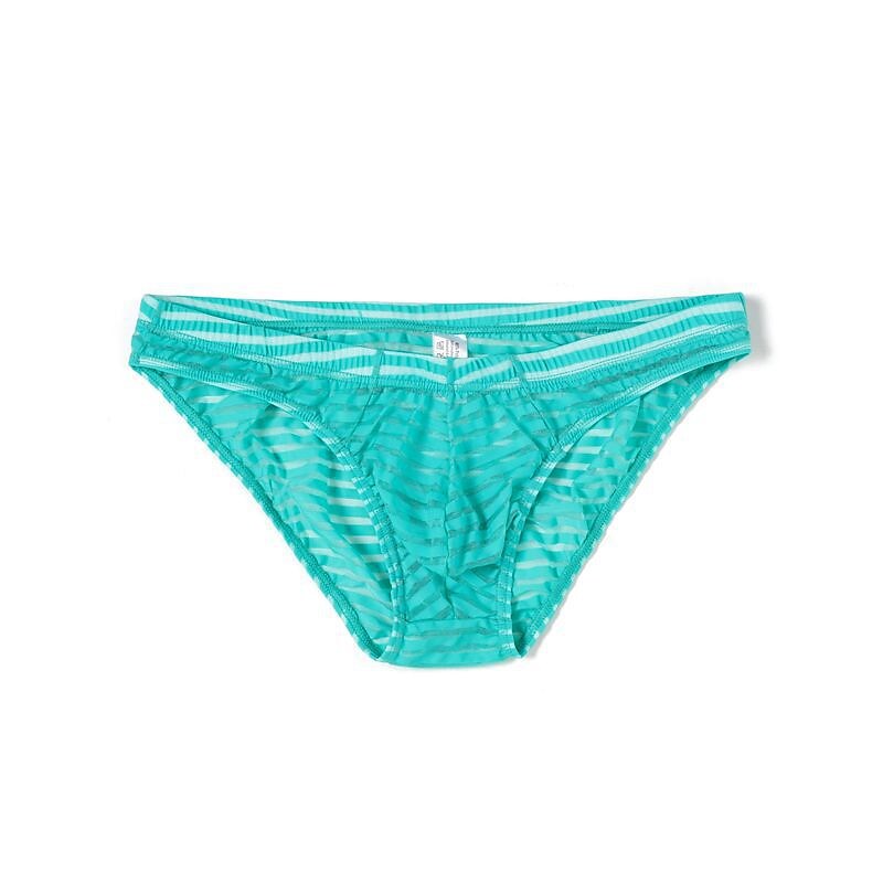 Men's Mesh See-Through Sexy Solid Color Striped Elastic Mid-Waist Underwear