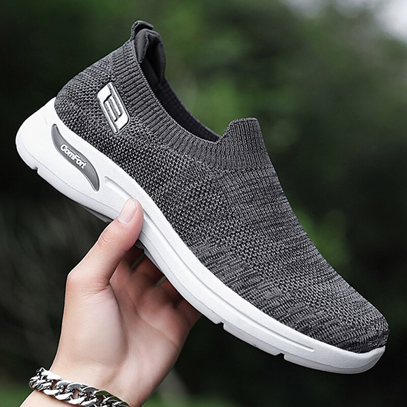 Men's Sneakers Slip On Running Shoes Non-slip Cushioning Breathable Light Soft Running Road Running PVC Knit 
