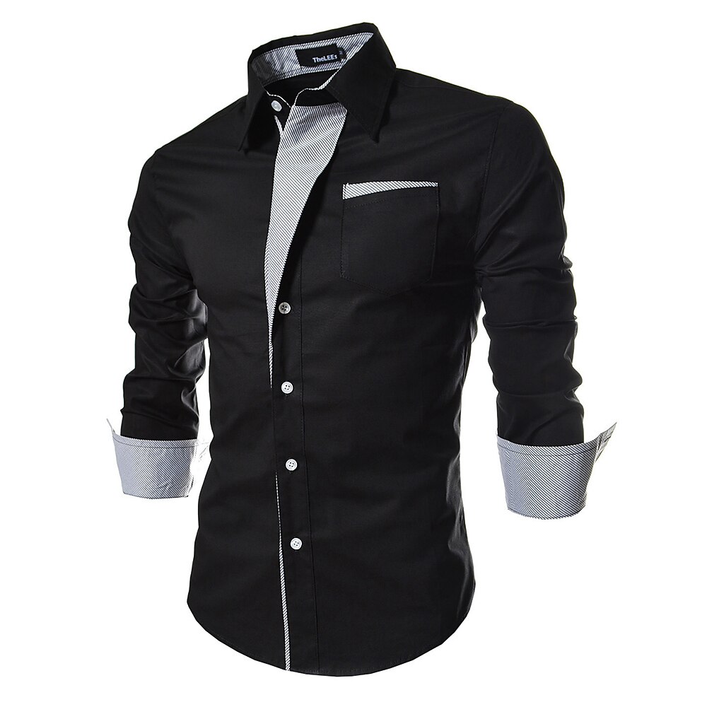 Men's Outdoor Work Wedding Fashion Comfortable Pocket Plain Long Sleeves Shirt