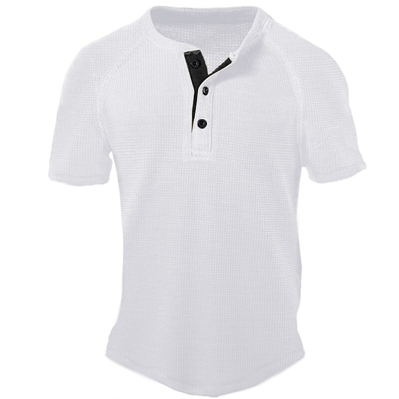 Men's Waffle Henley Shirt Tee Plain Henley Street Casual Short Sleeve Button-Down Classic Top