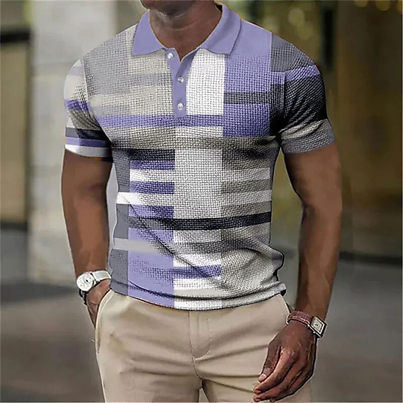 Men's Waffle Golf Outdoor Street Fashion Breathable Comfortable Soft Print Short Sleeves Polo Shirt