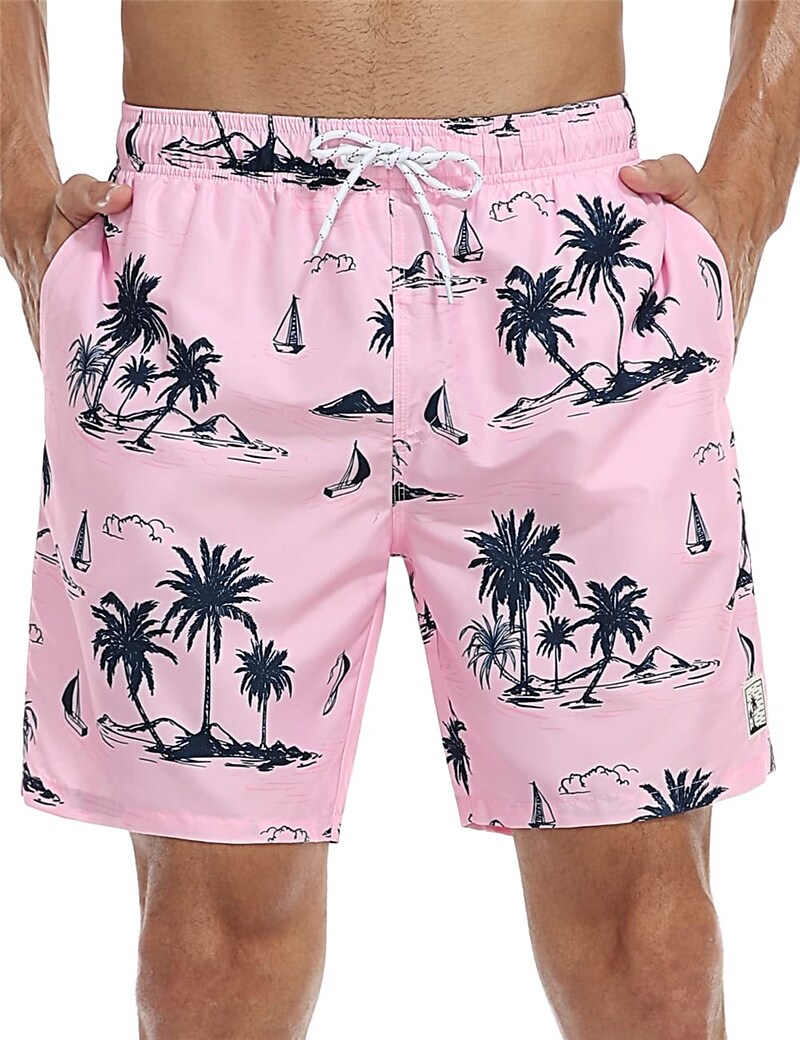 Men's swimming beach quick drying drawstring breathable printed pattern casual sports shorts