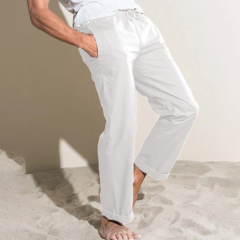 Men's Linen Pants Summer Pocket Plain Comfort Breathable Outdoor Daily Going out Linen / Cotton Blend Fashion Casual Trousers 