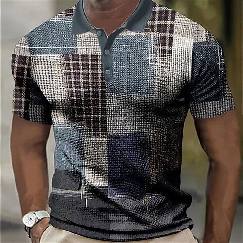 Men's Outdoor Golf Fashion Street Casual Breathable Comfortable Light Waffle Print Short Sleeve Polo Shirt