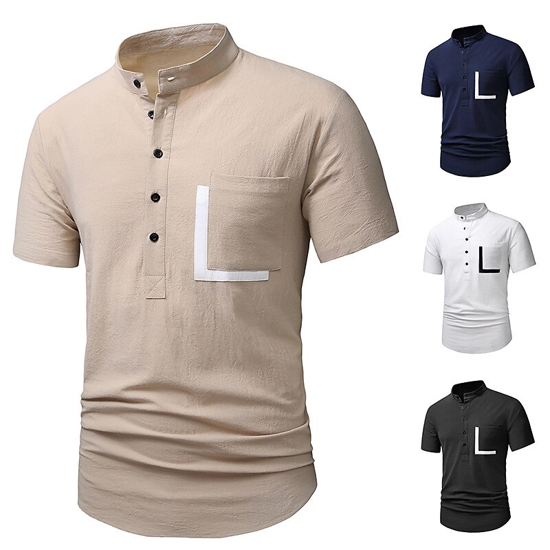 Men's Outdoor Casual Street Vacation Comfortable Breathable Light Plain Front Pocket Short Sleeve Henley Shirt
