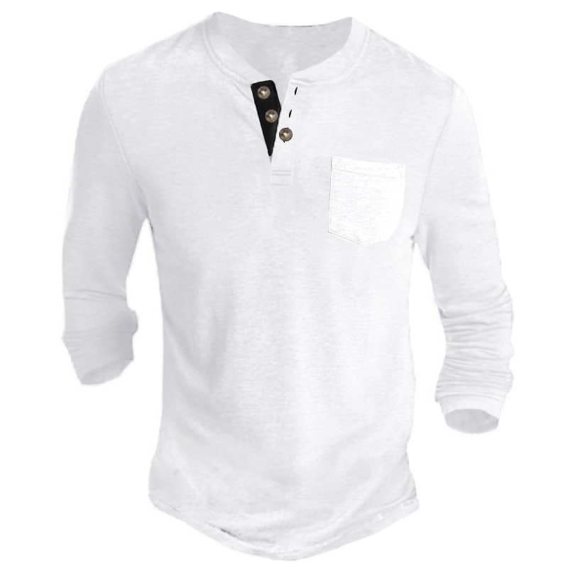 Men's Henley Shirt Tee Long Sleeve Shirt Plain Casual Holiday Long Sleeve Button-Down Comfortable Top