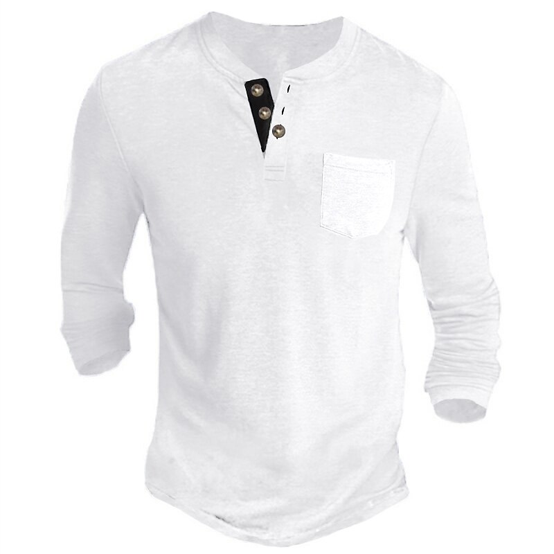 Men's Henley Shirt Tee Long Sleeve Shirt Plain Henley Casual Holiday Long Sleeve Button-Down  Comfortable  Top