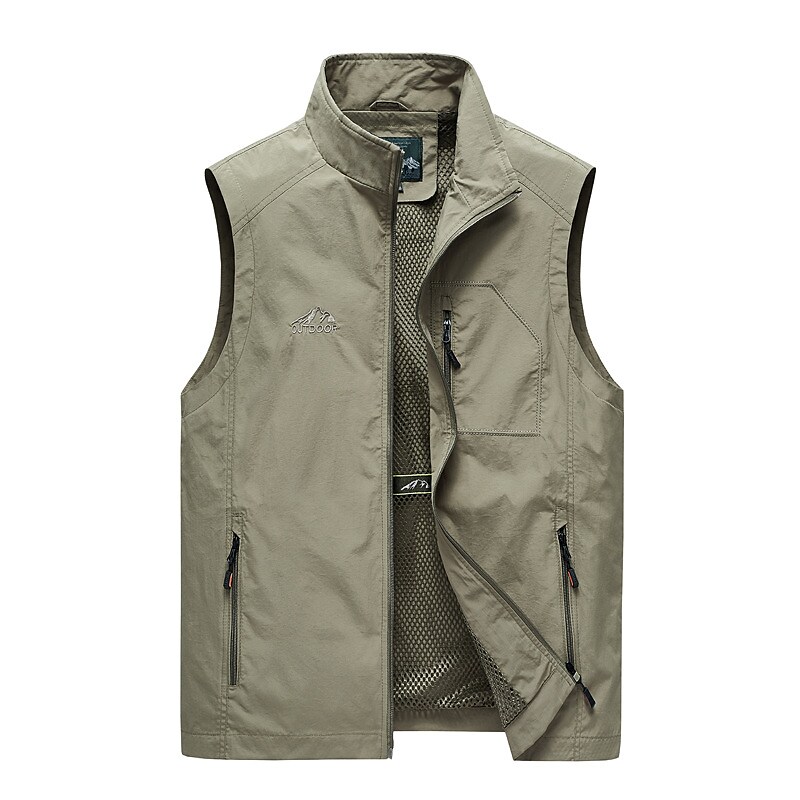 Men's Outdoor Casual Street Pockets Lightweight Wear Resistant Comfortable Plain Stand Collar Vest