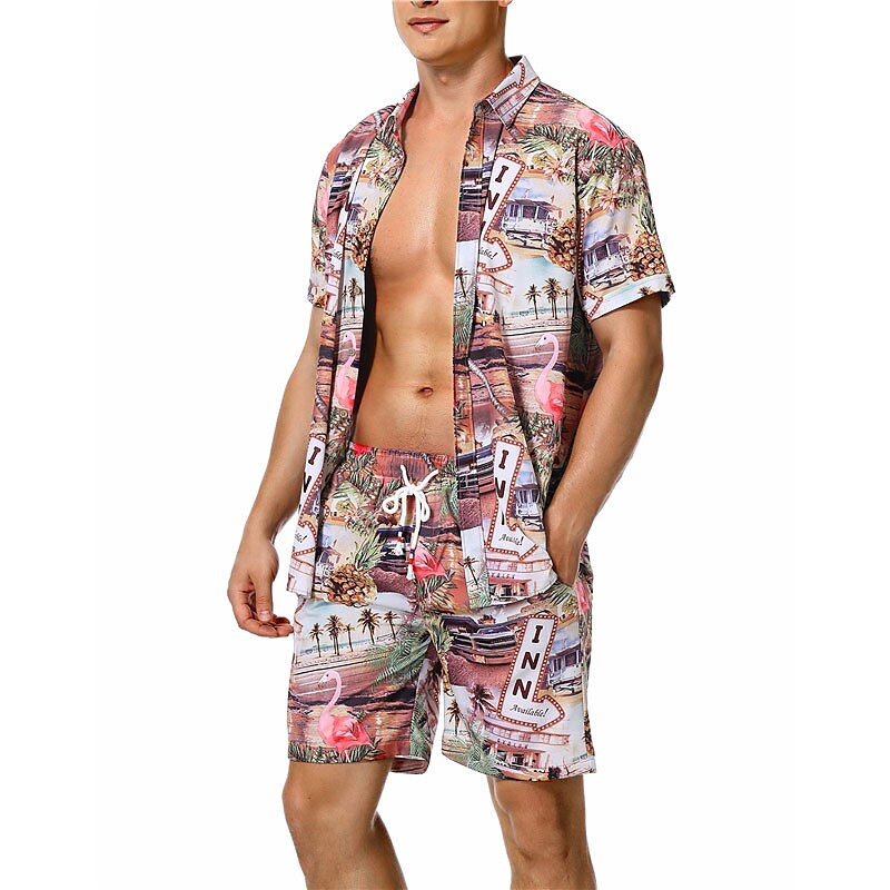 Men's Two Pieces Set Hawaiian Shirt Aloha Shirt Floral Turndown 3D Pri
