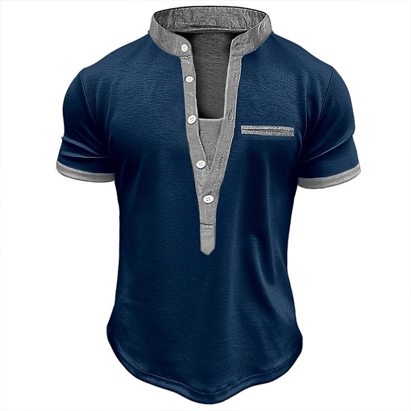 Men's Outdoor Street Vacation Fashion Comfortable Breathable Soft Plain Short Sleeves Henley Shirt