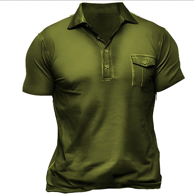 Men's Business Outdoor Casual Comfortable Button Pocket Breathable Lapel Solid Color Short Sleeve Shirt