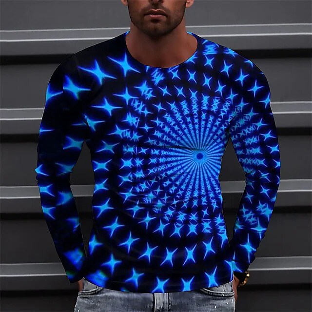 Men's T shirt Graphic Prints Spiral Stripe Crew Neck Print Daily Holiday Long Sleeve Print Top