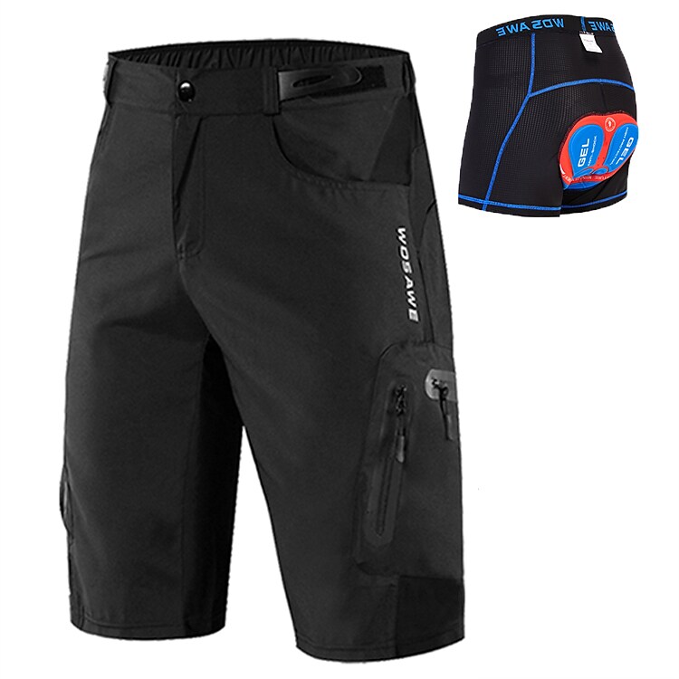 Men's Mountain Bike Shorts with Removable 5D Padded Underwear Cycling MTB Shorts Summer Bike with Zip Pockets Breathable Quick Dry Waterproof Bottoms 