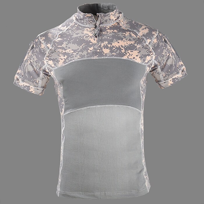 Men's Outdoor Military Fishing Climbing Wear Resistant Quick Dry Breathable Comfortable Camo Stand Collar Short Sleeve