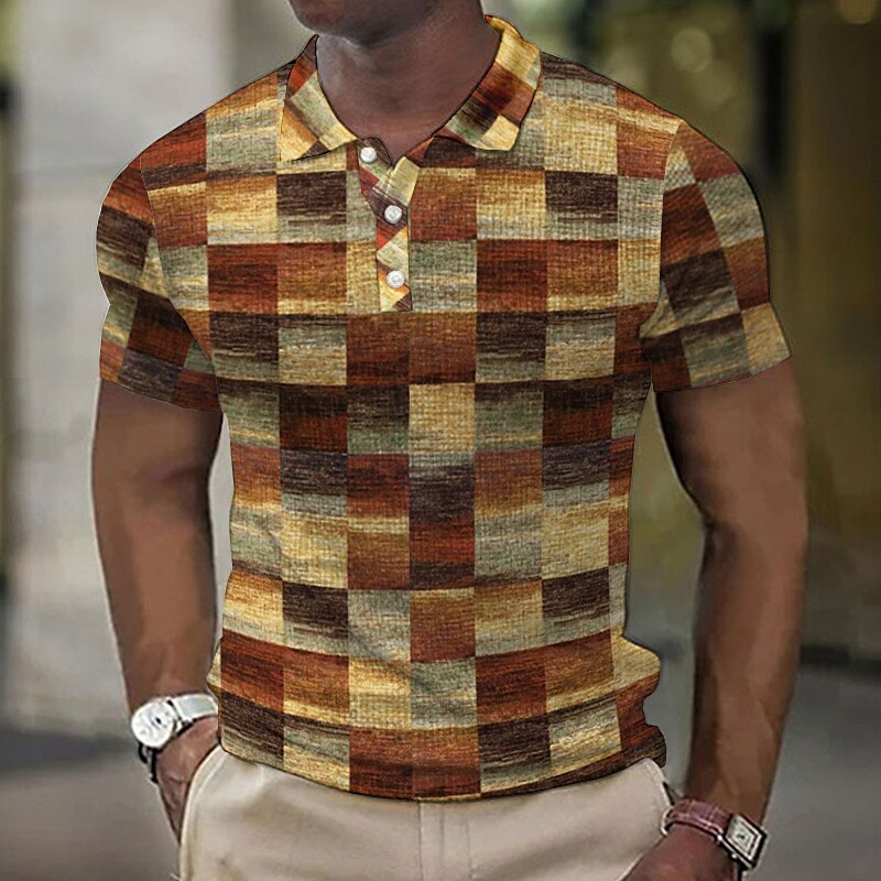 Men's Waffle Golf Outdoor Street Fashion Breathable Soft Print Short Sleeves Polo Shirt