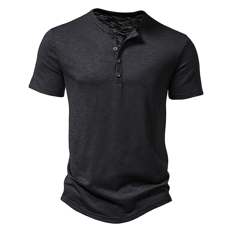 Men's Henley Shirt T shirt Plain Henley Street Vacation Short Sleeves Button Sport Basic Top 
