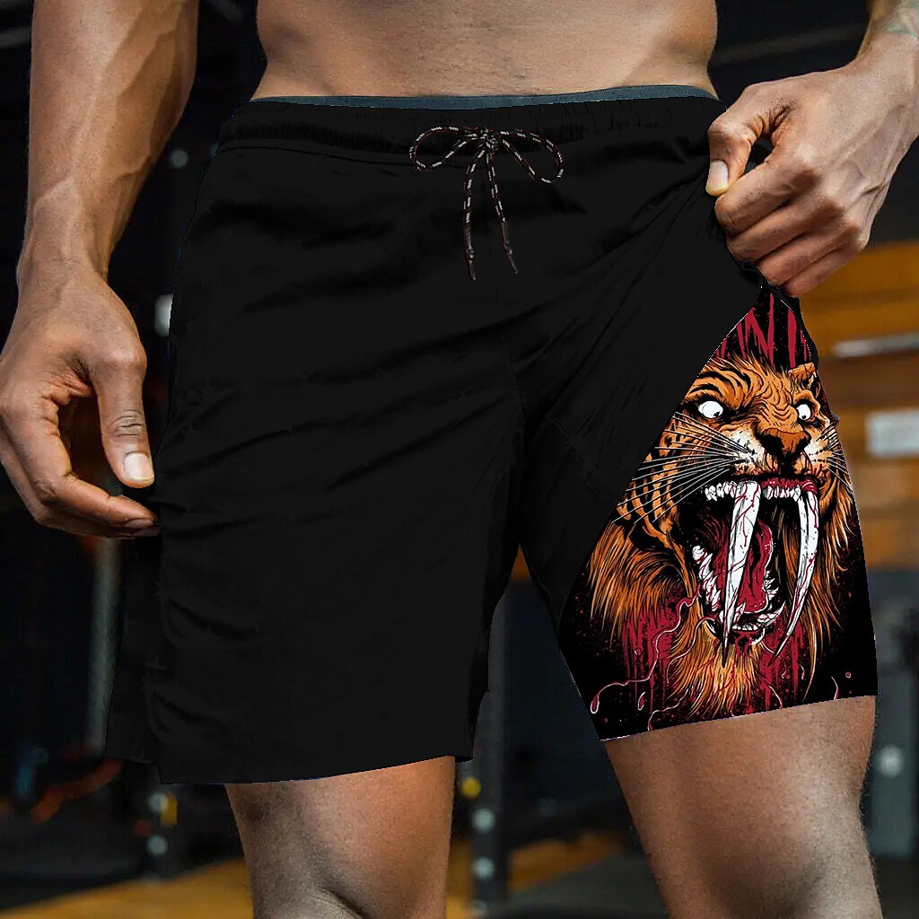 Men's Fitness Quick Dry Drawstring Side Pockets Breathable Printed Pattern Casual Sports Shorts
