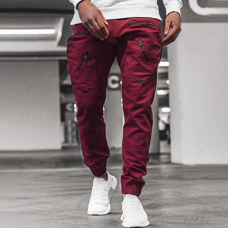 Men's fitness running outdoor breathable wear resistant side pocket zipper workwear sports trousers