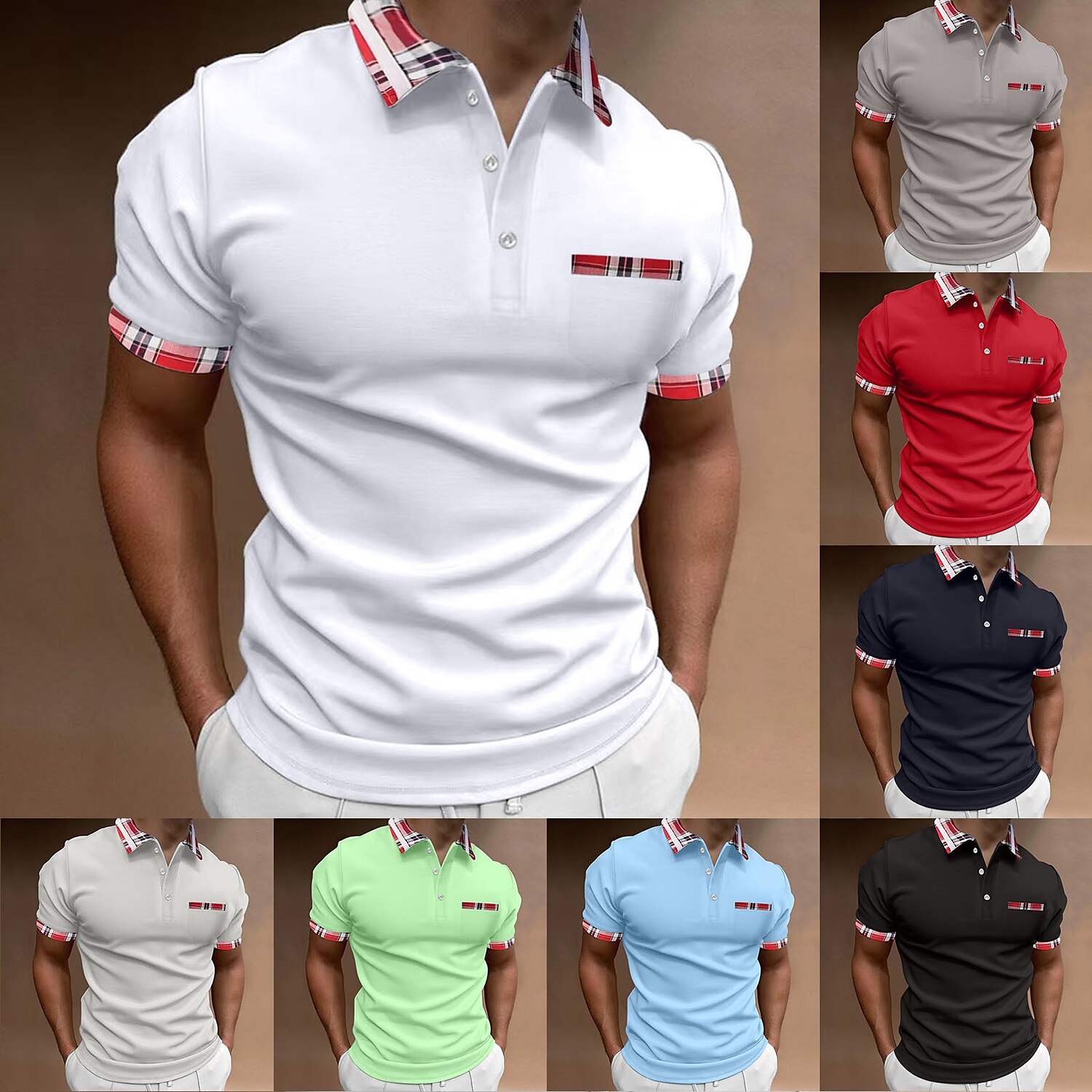 Men's Golf Casual Holiday Fashion Comfortable Breathable Plain Short Sleeves Polo Shirt
