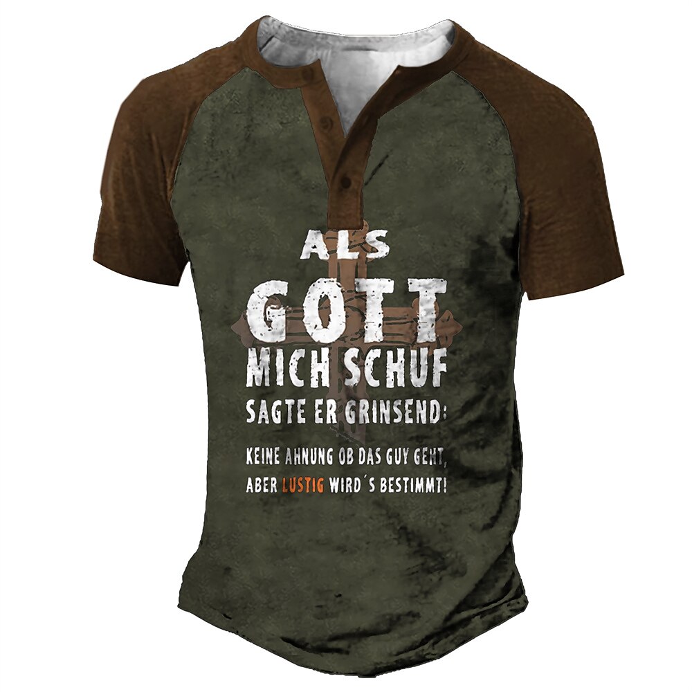 Men's Outdoor Street Fashion Casual Breathable Comfortable Light Letter Print Short Sleeve Henley Shirt