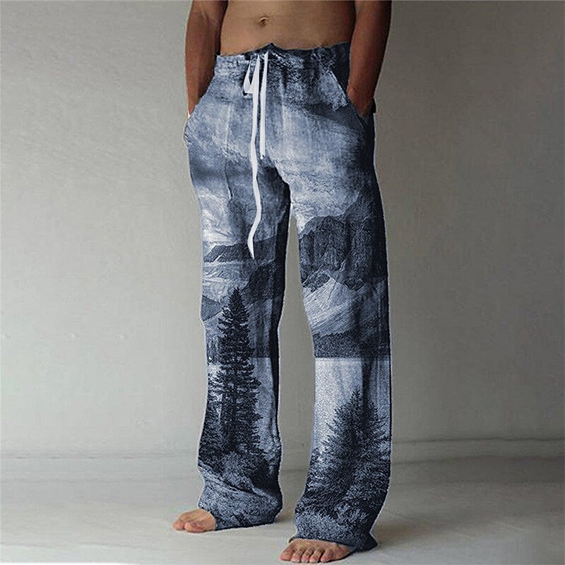 Men's Summer Loose Drawstring Design Front Pocket Beach Comfortable Casual Trousers