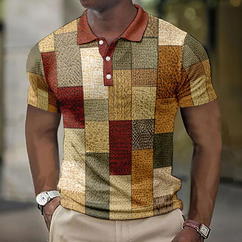 Men's Waffle Casual Outdoor Fashion Comfortable Breathable Print Short Sleeves Polo Shirt