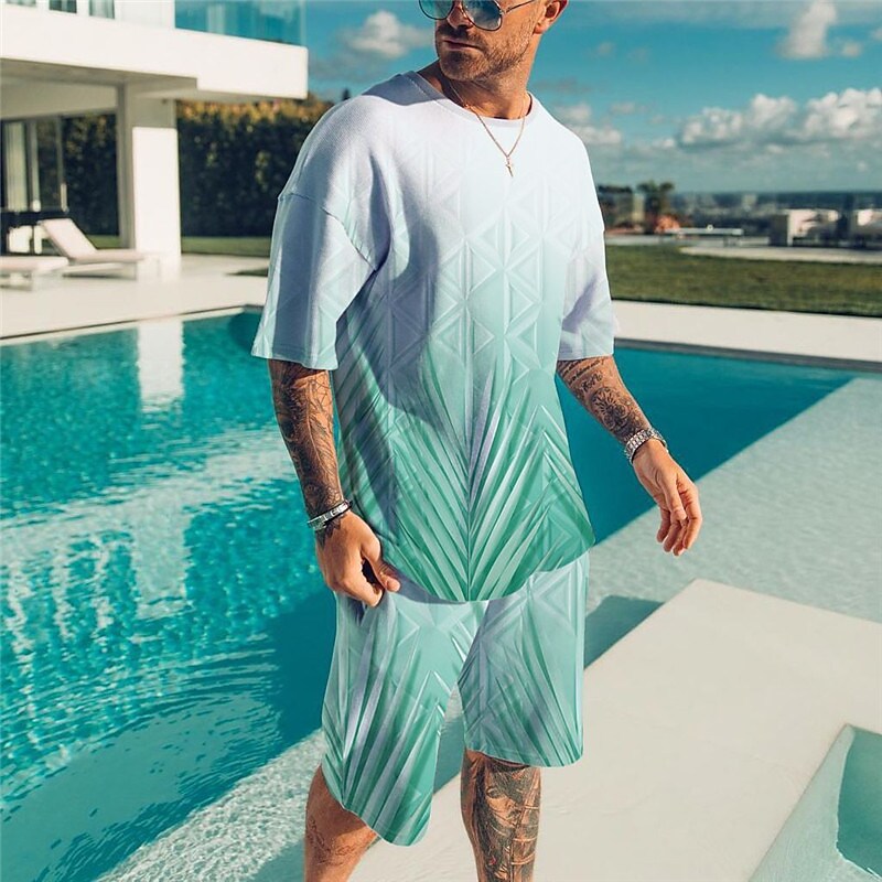 Men's Shorts and T Shirt Set Outfits Graphic Tropical Plant Crew Neck Outdoor Short Sleeve 3D Print 2 Piece set
