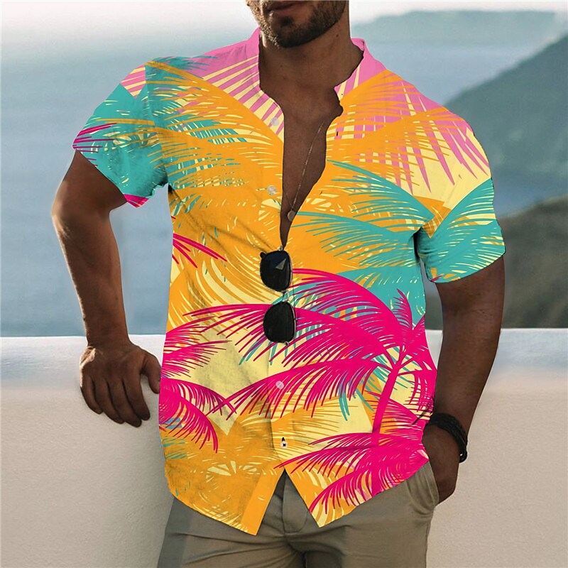 Men's Graphic Shirt Coconut Tree Stand Collar 3D Print Outdoor Casual 