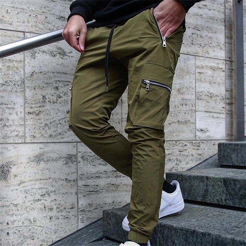 Men's Outdoor Runing Casual Sport Pockets Stretch Drawstring Solid Color Cago Trouser