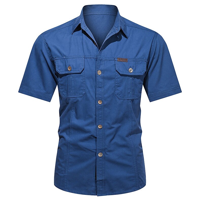Men's Casual Street Work Fashion Breathable Comfortable Light Plain Cargo Short Sleeve Shirt